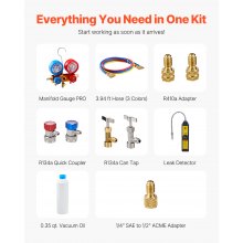 VEVOR 4.5 CFM Single Stage Rotary Vane Vacuum Pump and Manifold Gauge Kit Compatible with R134a, R22, R12, R502, R502, R410a, R404, And R407C Refrigerants