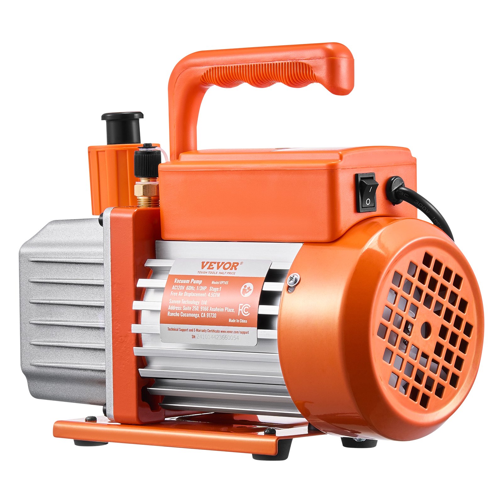 VEVOR 127 L/min(4.5 CFM) AC Vacuum Pump and Gauge Set, Single Stage Rotary Vane HVAC Air Vacuum Pump, A/C Refrigerant Manifold Gauge Kit, with Leak Detector Hoses, for R134a, R12, R22, R502a, R410A, R404, R407C