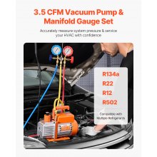 3.5 CFM HVAC Single Stage Rotary Vane Vacuum Pump and Manifold Gauge Kit