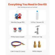 VEVOR 3.5 CFM HVAC Single Stage Rotary Vane Vacuum Pump and Manifold Gauge Kit Compatible with R134a, R22, R12, R502, R502, R410A, R404, and R407C Refrigerants