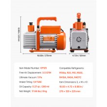 VEVOR 3.5 CFM HVAC Single Stage Rotary Vane Vacuum Pump and Manifold Gauge Kit Compatible with R134a, R22, R12, R502, R502, R410A, R404, and R407C Refrigerants