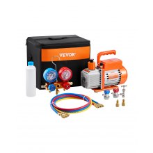VEVOR 217 L/min(3.5 CFM) AC Vacuum Pump and Gauge Set, Single Stage Rotary Vane HVAC Air Vacuum Pump, A/C Refrigerant Manifold Gauge Kit, with Hoses, for R134a, R12, R22, R502a, R410A, R404, R407C Refrigerants