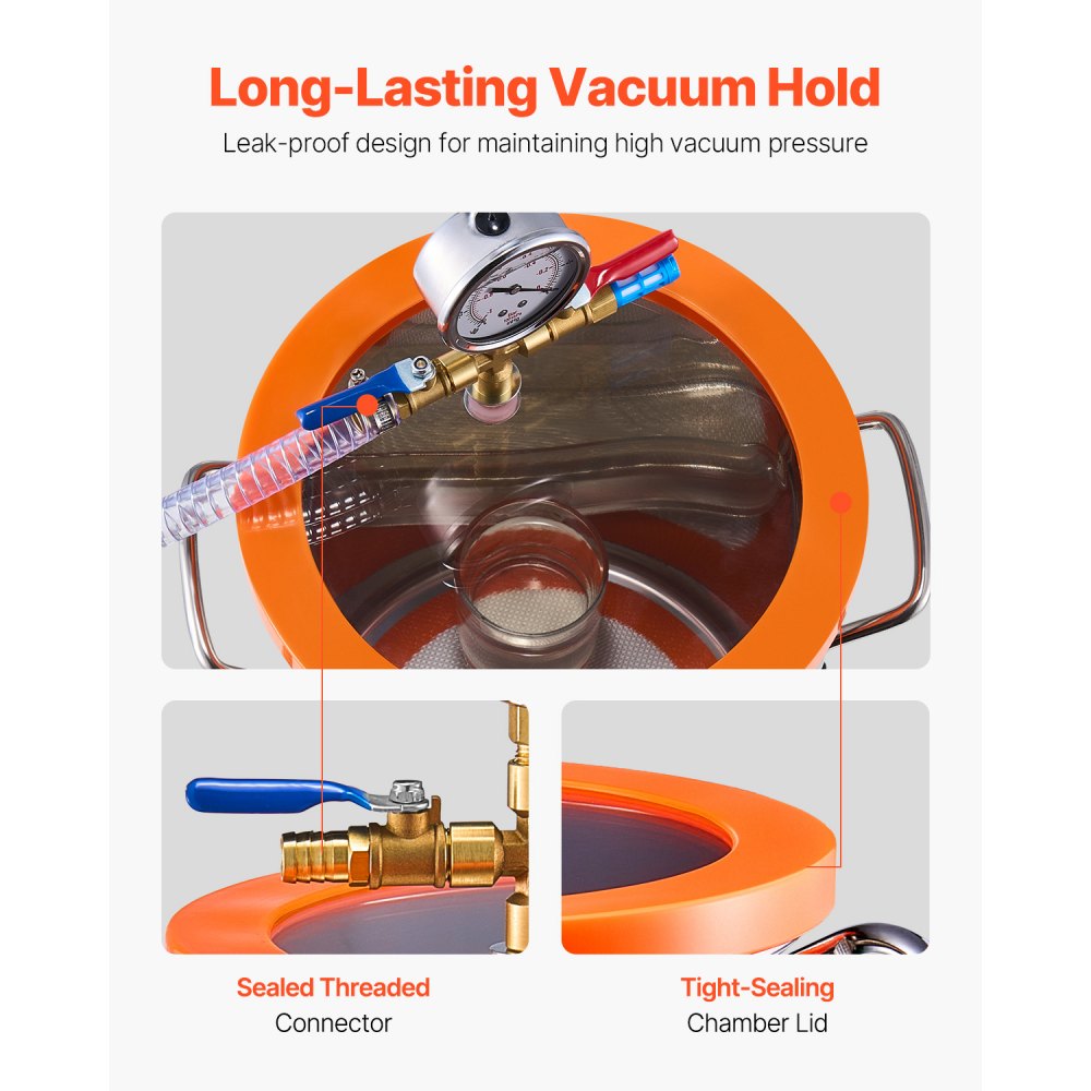 VEVOR 5.7 L(1.5 Gallon) Vacuum Chamber and 100 L/min(3.5 CFM) Pump Kit, Stainless Steel Chamber, Single Stage Vacuum Pump Degassing Chamber Kit, with Acrylic Lid, Oil, 1.5m(4.92 ft) Hose, for Degassing Resin Silicone Epoxies