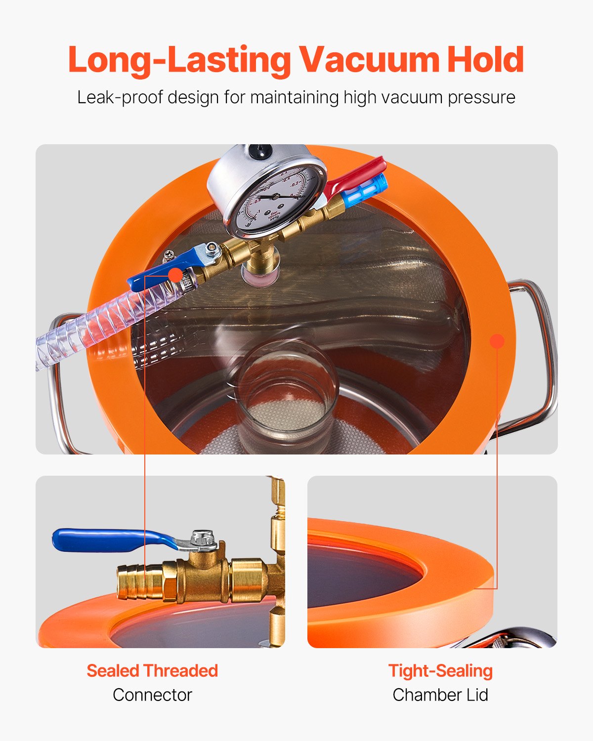 VEVOR 5.7 L(1.5 Gallon) Vacuum Chamber and 100 L/min(3.5 CFM) Pump Kit, Stainless Steel Chamber, Single Stage Vacuum Pump Degassing Chamber Kit, with Acrylic Lid, Oil, 1.5m(4.92 ft) Hose, for Degassing Resin Silicone Epoxies