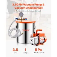 5 Gallon Vacuum Chamber 3.5CFM Single Stage Pump Degassing Chamber Kit