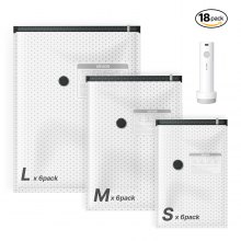 VEVOR Vacuum Storage Bags, 18 Pack Space Saver Vacuum Seal Bags for Clothing, with Pump and Charging Cable, Double Zipper Seal, Thickened PA and PE, Compression for Clothes Storage, Travel Luggage