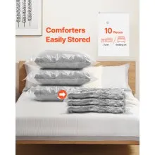 VEVOR Vacuum Storage Bags, 10 Jumbo Space Saver Vacuum Seal Bags, Compression Airtight Space Bags, Zipper Sealer Bags for Clothes, Bedding, Blanket, Pillows, Comforters, Travel (Hand Pump Included)
