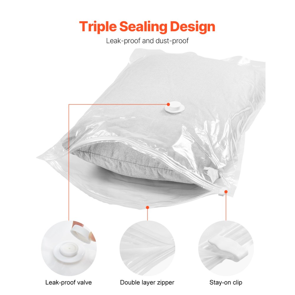 VEVOR Vacuum Storage Bags, 20 Pack Space Saver Seal Bag(4 Jumbo/4 Large/4 Medium/4 Small/4 Roll), Compression Airtight Zipper Space Bags with Hand Pump, for Cloth, Bedding, Blanket, Pillow, Travel