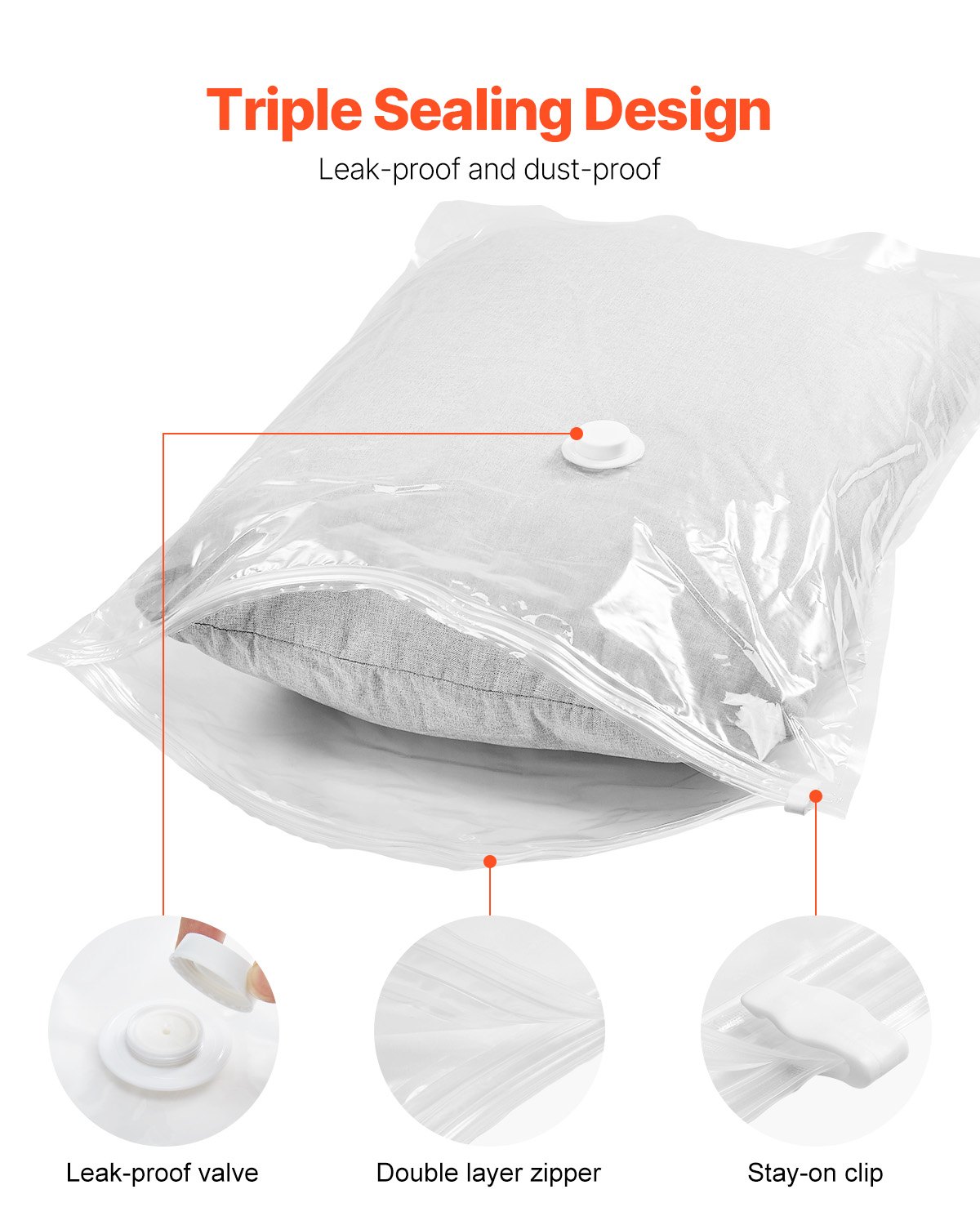 VEVOR Vacuum Storage Bags, 20 Pack Space Saver Seal Bag(4 Jumbo/4 Large/4 Medium/4 Small/4 Roll), Compression Airtight Zipper Space Bags with Hand Pump, for Cloth, Bedding, Blanket, Pillow, Travel
