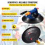 VEVOR Glass Lifting Vacuum Suction Cup, 9'' Glass Lifter Suction Cup, 385lbs Load Capacity Glass Lifting Suction Cup, Heavy-Duty Hand-Held Glass Lifter For Moving Large Granite Tile & Replacing Window