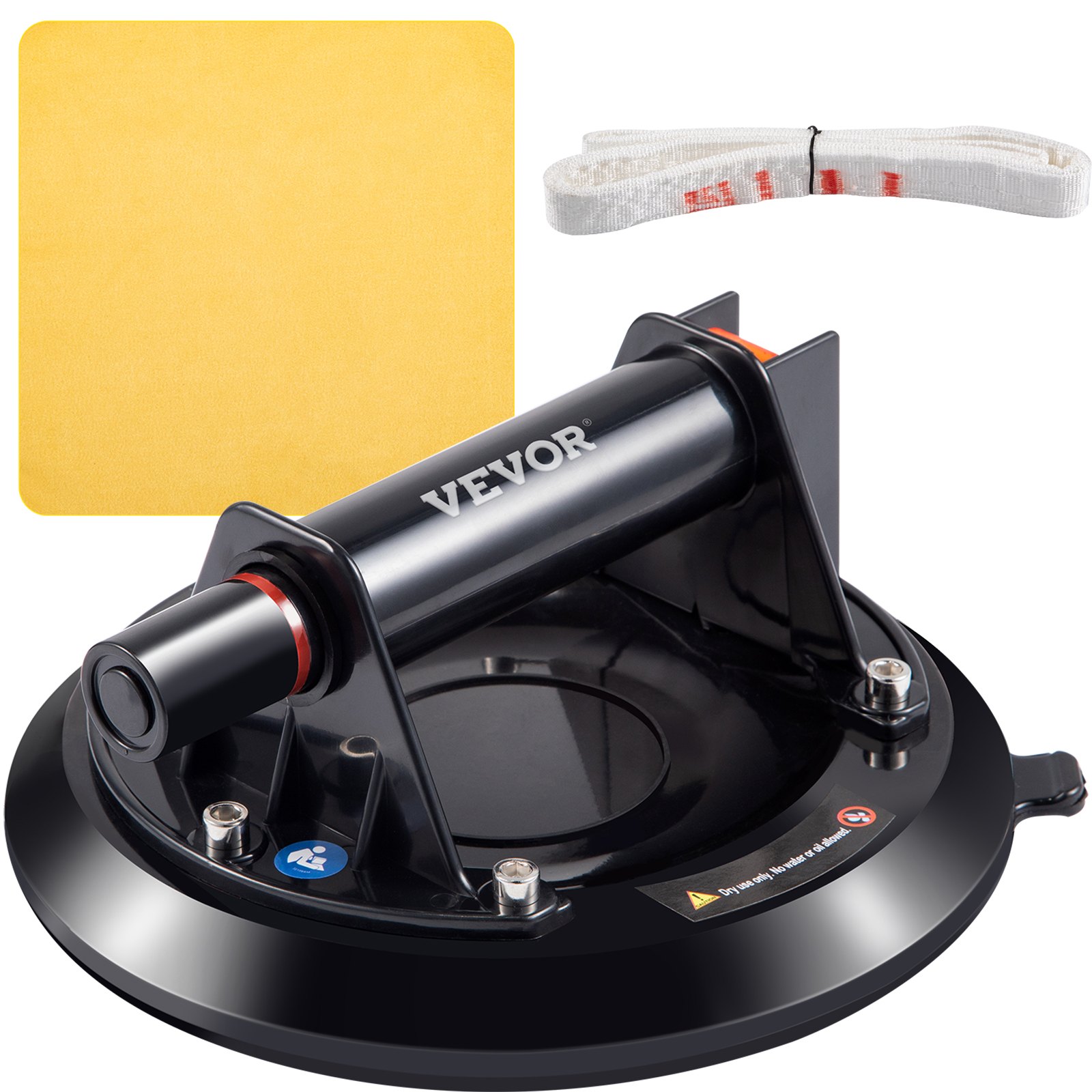 VEVOR glass lifting suction cup with yellow pad and white strap.