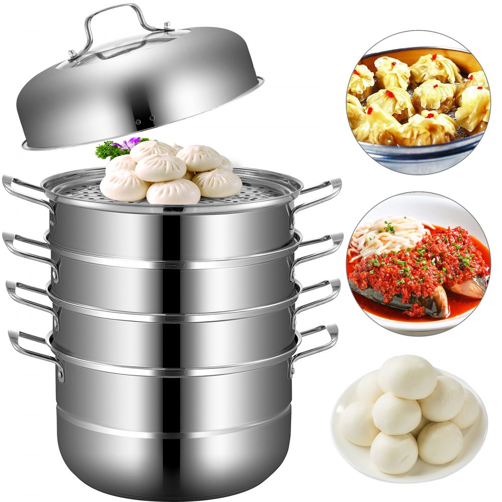 VEVOR Food Steamers Stainless Steel 5 Titer Stainless Steel Steamers for Cooking 28cm/11inch Food Steamer Pot Set Suitable for Gas Electric Grill Stove Top Ceramic Halogen Induction