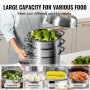 VEVOR stainless steel steamer for vegetables, steamed buns, corn, and seafood.