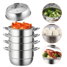 28CM Stainless Steel Food Steamer Set Glass Lid 5 Tier Kitchen Pan Cookware