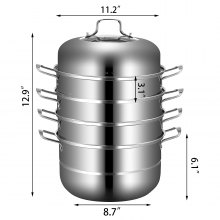 VEVOR Cuiseur vapeur à 5 niveaux en acier inoxydable, batterie de cuisine multicouche de 11'' avec poignées des deux côtés, fonctionne au gaz, électrique, dessus de cuisinière à gril, diamètre 28 cm, argent