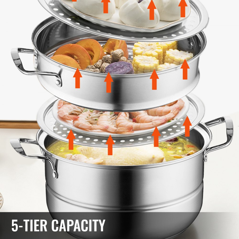 4 Tier Stainless Steel Steamer Meat Vegetable Cooking Steam Hot