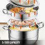 VEVOR Dumpling Steamer Stainless Steel 5 Titer for for Cook Soup, Noodles, Fishes Work with Gas Electric Grill Stove Top, Dia 30cm/11.8inch, Pot