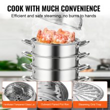 VEVOR Dumpling Steamer Stainless Steel 5 Titer for for Cook Soup, Noodles, Fishes Work with Gas Electric Grill Stove Top, Dia 30cm/11.8inch, Pot