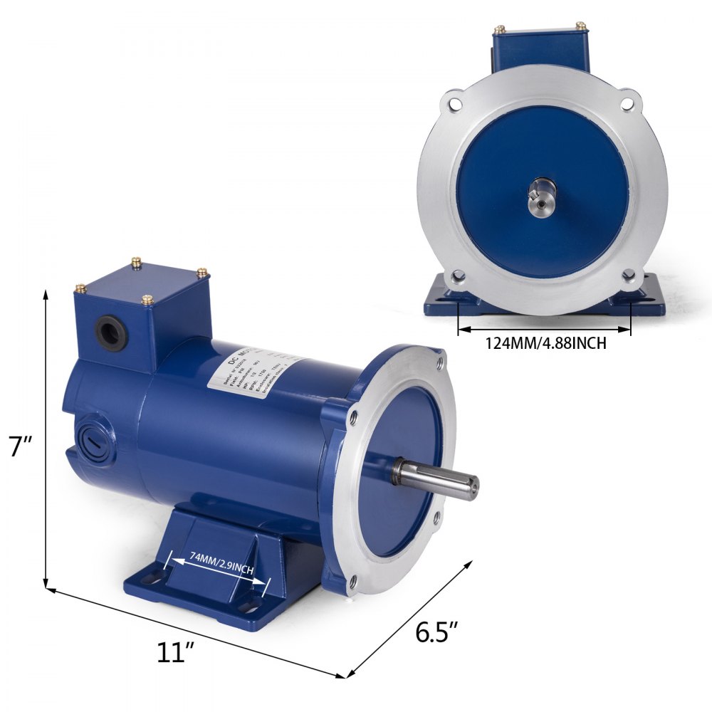 Motor de CC VEVOR, velocidad nominal 1750 RPM, motor eléctrico de 1/2 HP y 90 V, motor de imán permanente