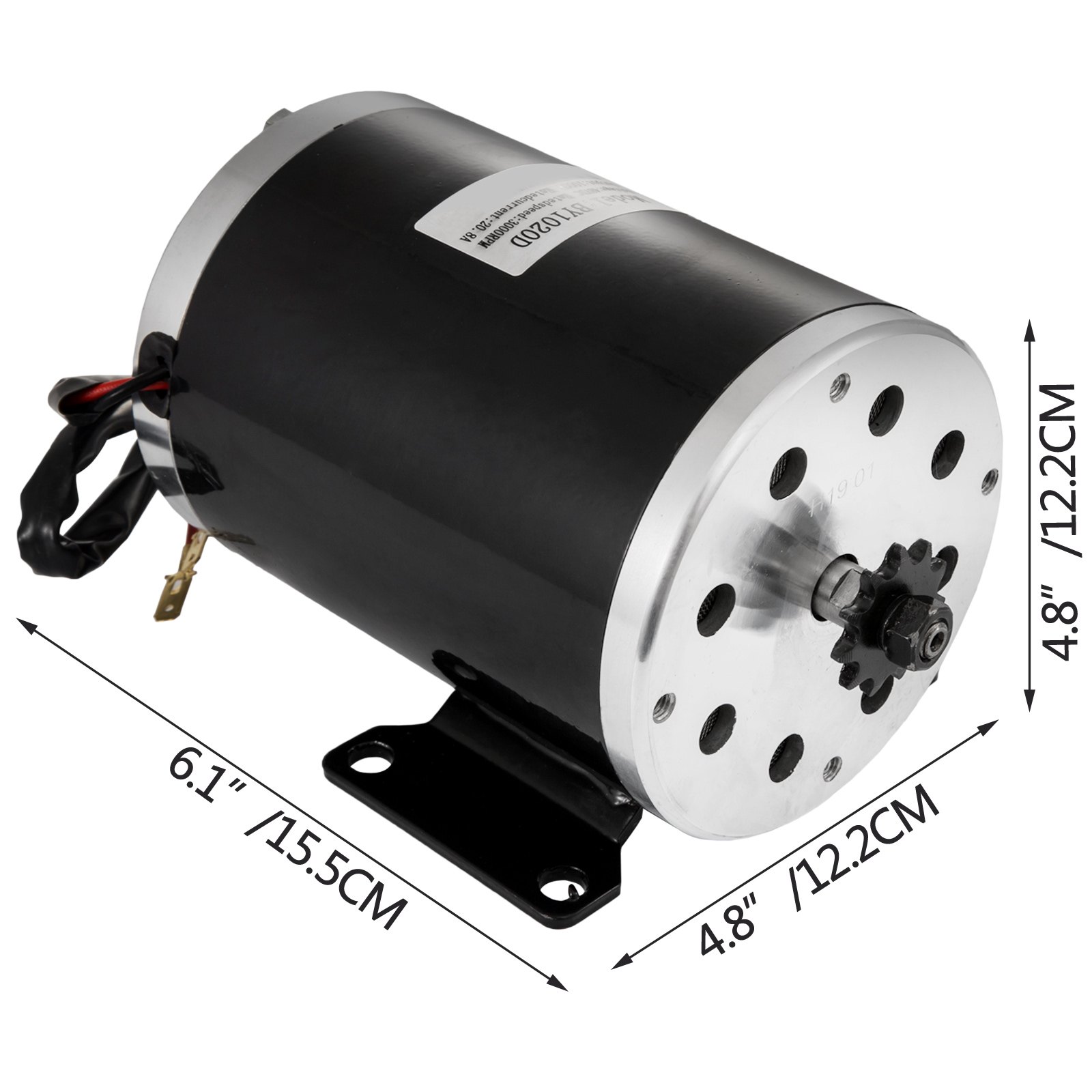 48V DC 1000 Watt Electric Motor with 11 Tooth #8 Chain Sprocket and Mounting Bracket for Go Karts Scooters & E-bike
