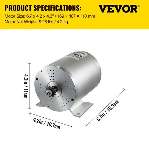 VEVOR 1800 W Elektrische Borstelloze DC Motor 4500 RPM 48 V Elektrische DC Motor voor Go Karts E-Bike Elektrische motorfiets Scooter met Gashendel