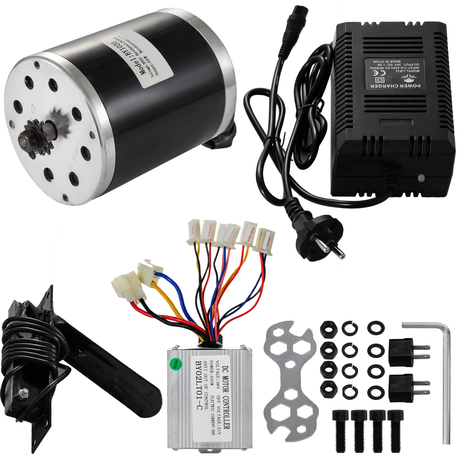 36V 500W Electric Motor Controller & Pedal & Charger f e-Bike Scooter Go Kart