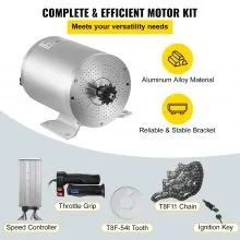 VEVOR Electric Brushless DC Motor 72V 3000W Brushless Electric Motor 4900RPM Brushless Motor Kit w/ Controller and Throttle Grip for Electric Scooter E Bike Engine Motorcycle DIY Part Conversion Kit