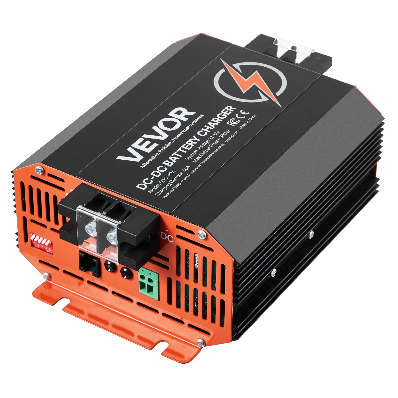 VEVOR 12V 40A DC to DC Battery Charger, 500W, On-Board Battery Charger for Lead-Acid, Lithium, AGM, GEL, and Flooded Batteries, Smart Multi-Stage Charging, for RVs, Commercial Vehicles, Boats, Yachts