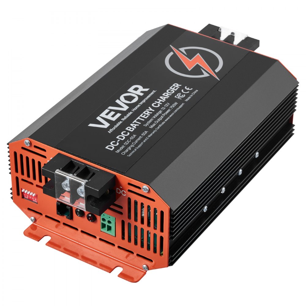 VEVOR 12V 60A DC to DC Battery Charger, 750W, On-Board Battery Charger for Lead-Acid, Lithium, AGM, GEL, and Flooded Batteries, Smart Multi-Stage Charging, for RVs, Commercial Vehicles, Boats, Yachts