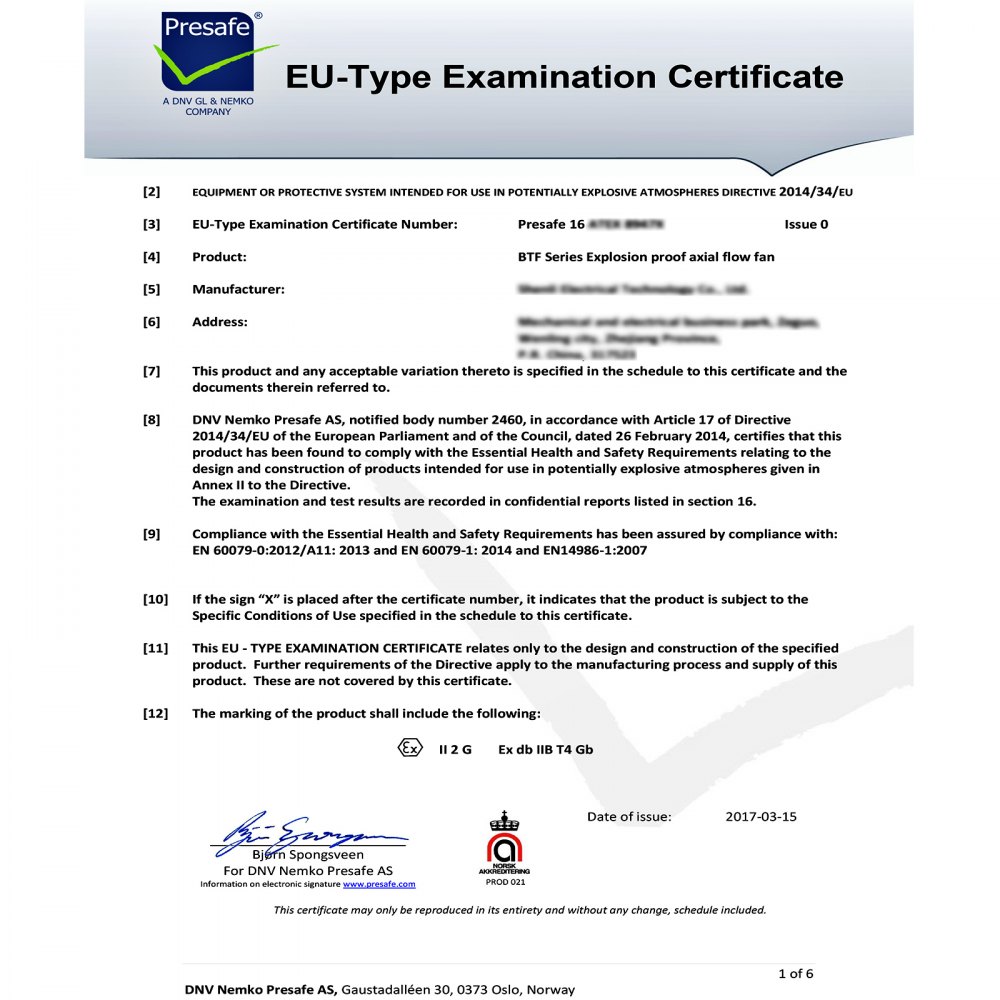 ATEX Certified Ventilators Explosion Proof Fan 10 Inch for Ventilation