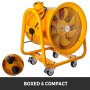 VEVOR explosion proof fan in yellow frame on wheels with boxed & compact label.