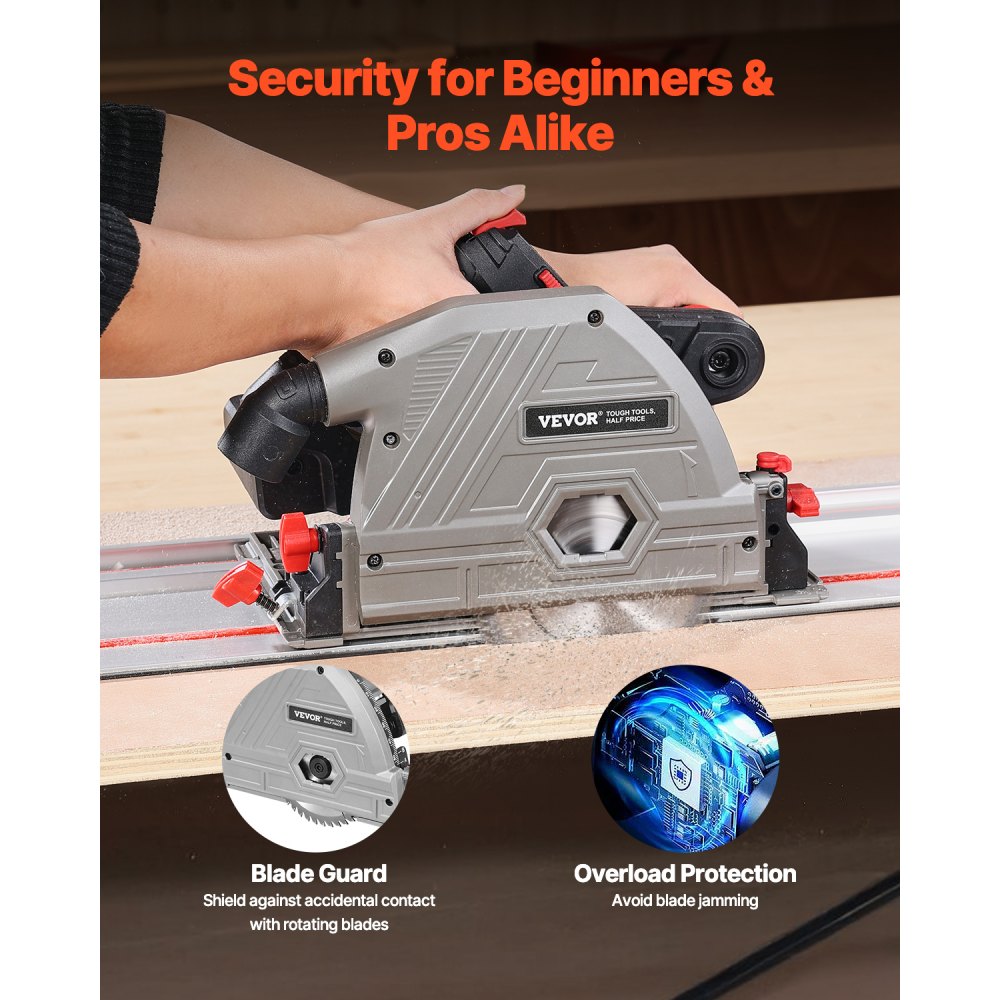 VEVOR Cordless Track Saw, 140 mm(5-1/2 in) Blade, Brushless Plunge Circular Saw Kit, Tracksaw with 4Ah 20V Battery, Hard Case, 52 mm(2.05 in) Cutting Depth, for Wood, Plastic, Tool Only (Guide Rail Sold Separately)