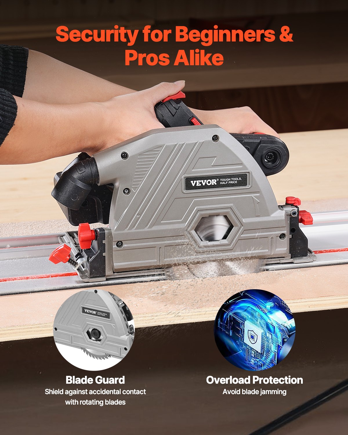 VEVOR Cordless Track Saw, 140 mm(5-1/2 in) Blade, Brushless Plunge Circular Saw Kit, Tracksaw with 4Ah 20V Battery, Hard Case, 52 mm(2.05 in) Cutting Depth, for Wood, Plastic, Tool Only (Guide Rail Sold Separately)