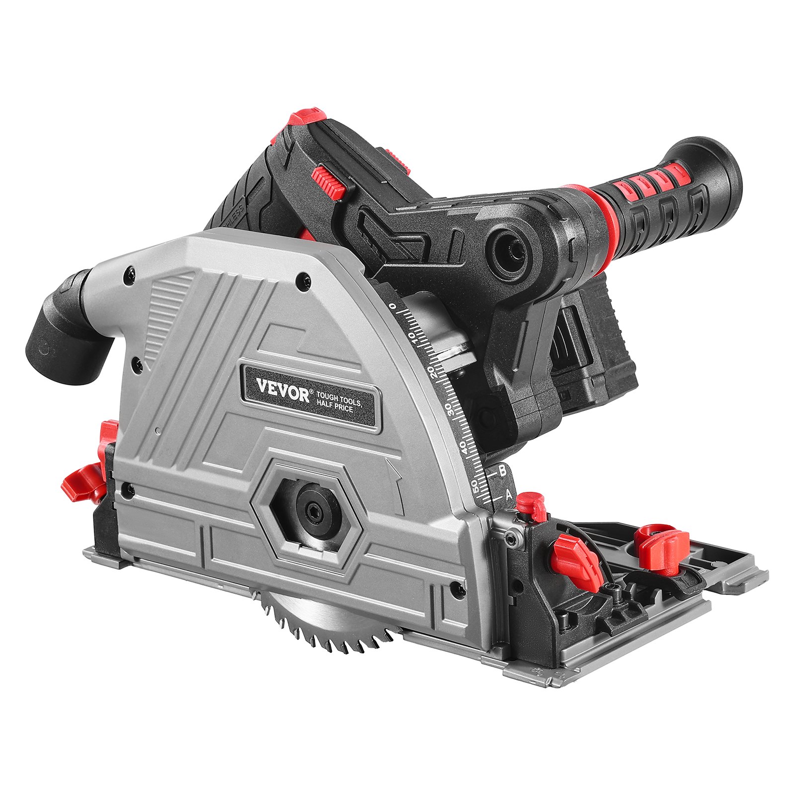 VEVOR Cordless Track Saw, 140 mm(5-1/2 in) Blade, Brushless Plunge Circular Saw Kit, Tracksaw with 4Ah 20V Battery, Hard Case, 52 mm(2.05 in) Cutting Depth, for Wood, Plastic, Tool Only (Guide Rail Sold Separately)