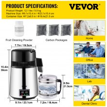 VEVOR Water Distiller, 4L Distilled Water Maker, Pure Water Distiller with Dual Temperature Displays, 750W Distilled Water Machine, Water Distillers for Home Countertop with Glass Container, Silver
