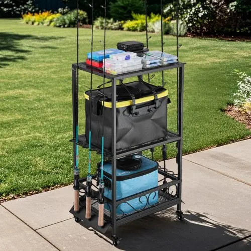 VEVOR Garage Fishing Pole Rack  360 Rotating Steel,10 Rods