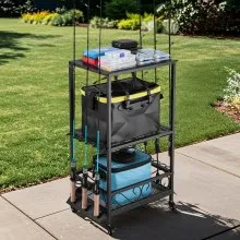 10 Pole Fishing Rod Holder Fishing Rack Cart Organizer with Wheels for Garage