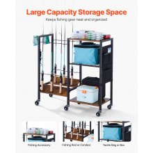 12 Pole Fishing Rod Holder Fishing Rack Cart Organizer with Wheels for Garage