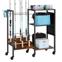 12 Pole Fishing Rod Holder Fishing Rack Cart Organizer with Wheels for Garage