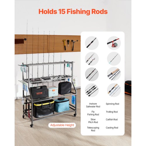VEVOR Fishing Rod Holder for 15-Rods, Mobile Fishing Pole Rack