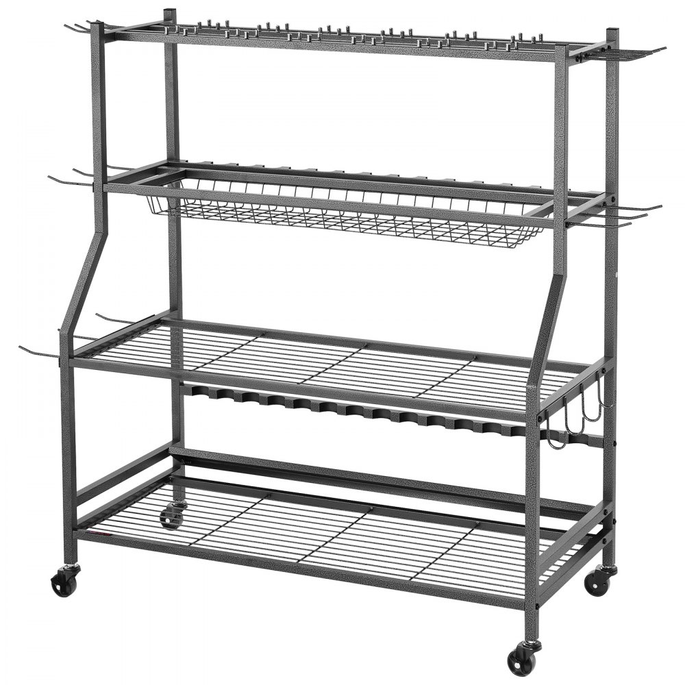 VEVOR Fishing Rod Holder for 15-Rods, Mobile Fishing Pole Rack Cart with Wheels, Fish Gear Equipment Organizer for Garage Home Indoor Use, for Tackle Box Reel Accessories Storage, Gifts for Men