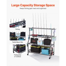 15 Pole Fishing Rod Holder Fishing Rack Cart Organizer with Wheels for Garage