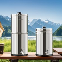 VEVOR 1.5G Gravity-fed Water Filter Countertop System Stainless Steel 2 Filters