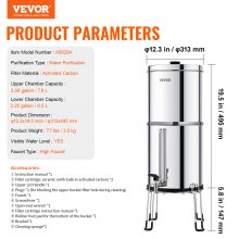 VEVOR 2.25G Gravity-fed Water Filter Countertop System Stainless Steel 2 Filters