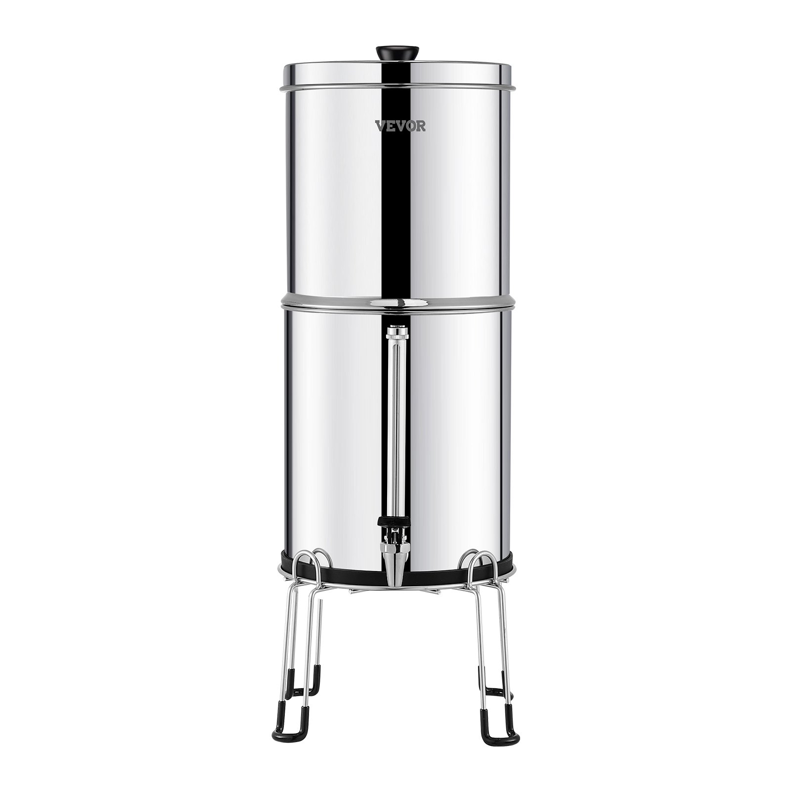 VEVOR Gravity-fed Water Filter System, 2.25G 304 Stainless-Steel Countertop Water Filtration System, Reduces Lead and up to 99% of Chlorine, with 2 Ceramic Carbon Filters, Water Level  Spigot, Stand
