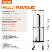 VEVOR 2.25G Gravity-fed Water Filter Countertop System Stainless Steel 2 Filters