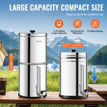 VEVOR 2.25G Gravity-fed Water Filter Countertop System Stainless Steel 2 Filters