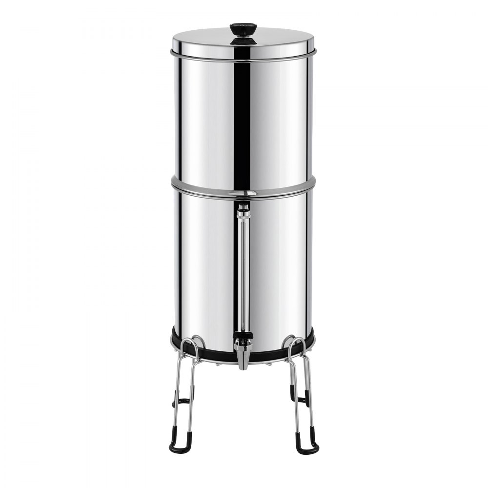 VEVOR Gravity-fed Water Filter System, 2.25G 304 Stainless-Steel Countertop System, Water Filtration System, Reduces Lead and up to 99% of Chlorine, with 2 Carbon Filters, Water Level  Spigot, Stand