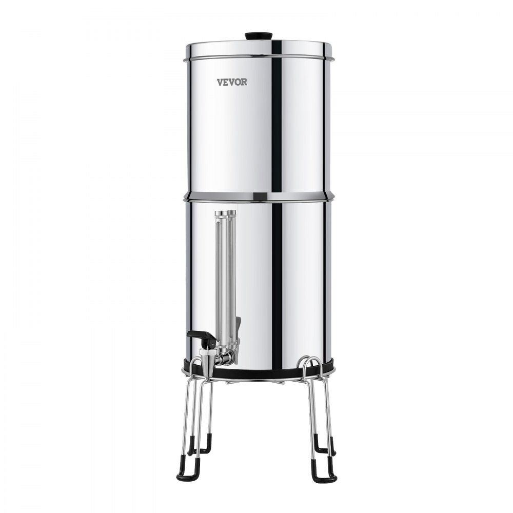 VEVOR Gravity-fed Water Filter System, 2.25G 304 Stainless-Steel Countertop System, Water Filtration System, Reduces Lead and up to 99% of Chlorine, with 2 Carbon Filters, Water Level  Spigot, Stand