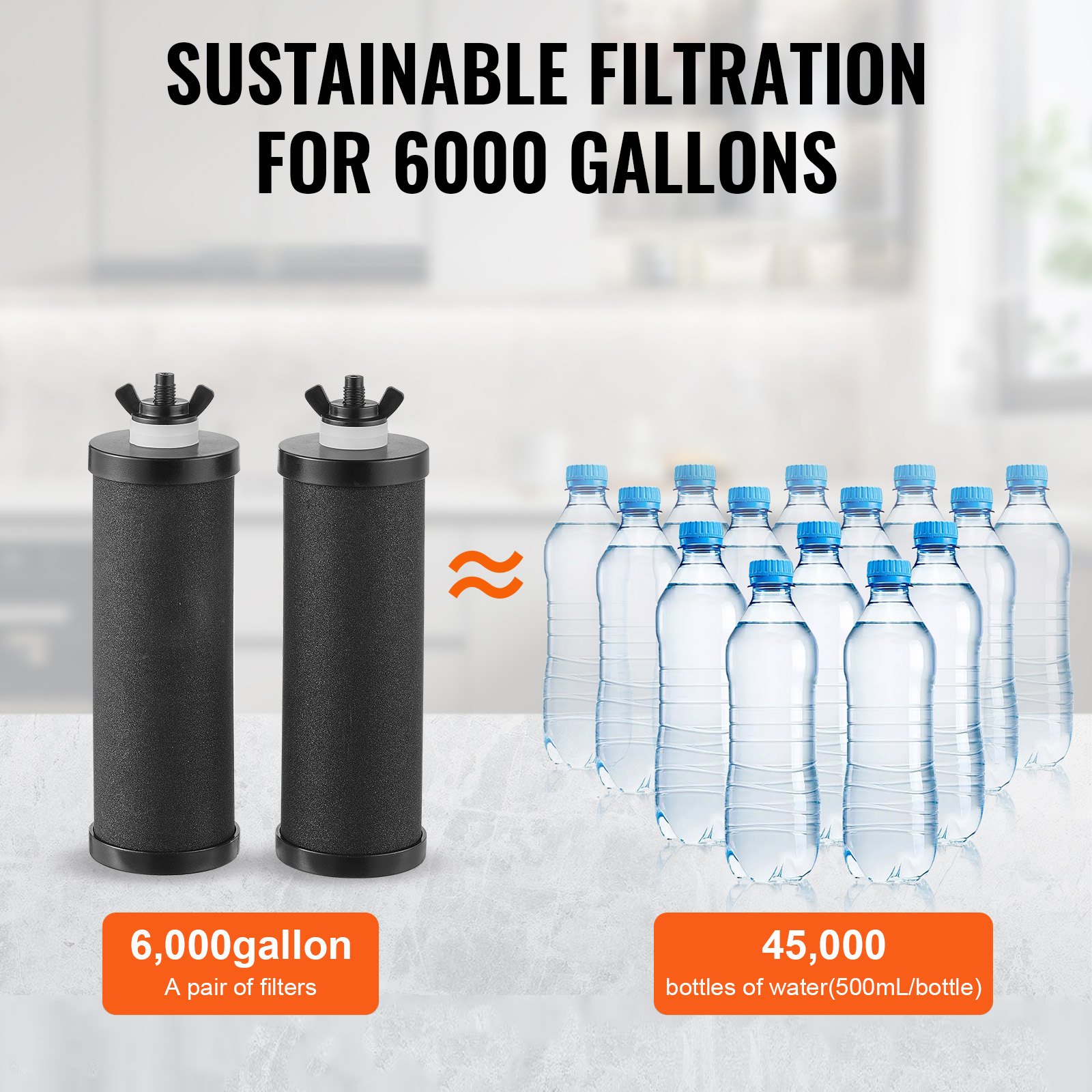 VEVOR Water Filters Replacement, Purification Elements, Activated Carbon Replacement Filters, Easy to Replace Water Filter, Gravity Water Filter System, Compatible with Most Brands, Pack of 2, Black